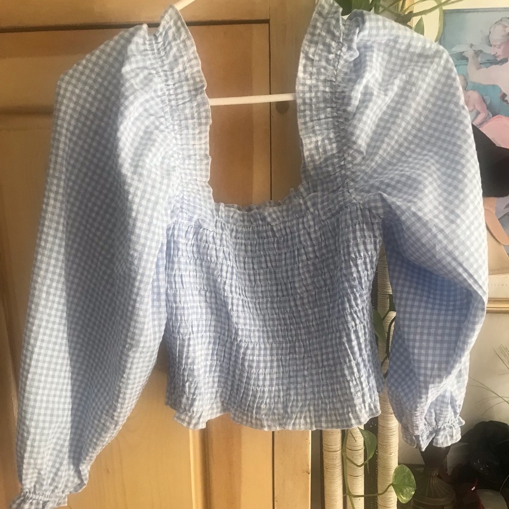 Blue white blouse  can be worn off shoulder